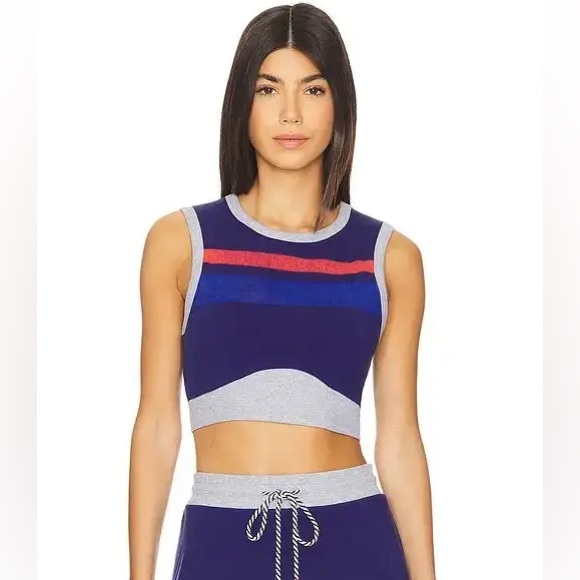 Sundry Open Back Crop Top Navy Stripe Cotton Modal Size Medium NWT - Picture 2 of 8